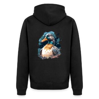 Aquarellente - Unisex Premium Bio Zip Hoodie - Schwarz - Hinten - Nico (187cm)