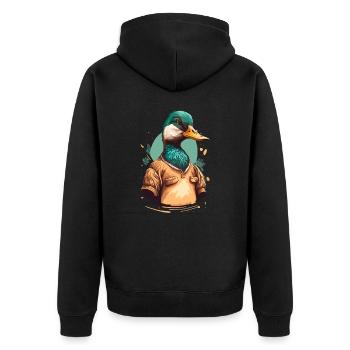 Lustige Ente im Hemd - Unisex Premium Bio Zip Hoodie - Schwarz - Hinten - Nico (187cm)