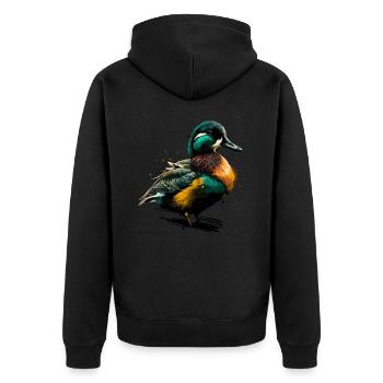 Farbige Ente - Unisex Premium Bio Zip Hoodie - Schwarz - Hinten - Nico (187cm)