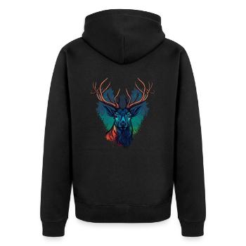 Bunter Kopf - Unisex Premium Bio Zip Hoodie - Schwarz - Hinten - Nico (187cm)