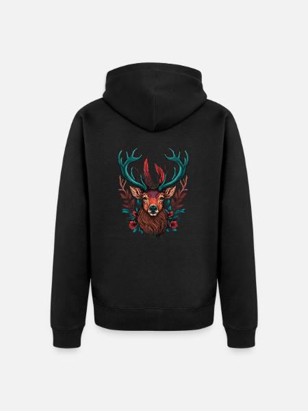Deer - Unisex Premium Organic Zip Hoodie - black