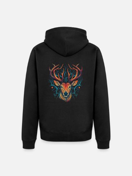 Crazy Deer Head - Unisex Premium Organic Zip Hoodie - black
