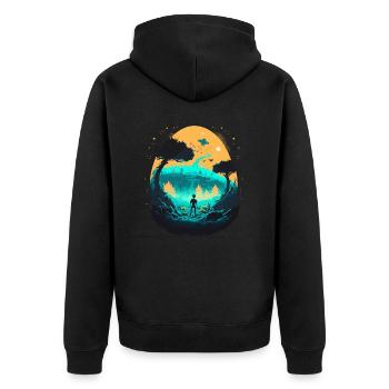 Verrückte Welt - Unisex Premium Bio Zip Hoodie - Schwarz - Hinten - Nico (187cm)