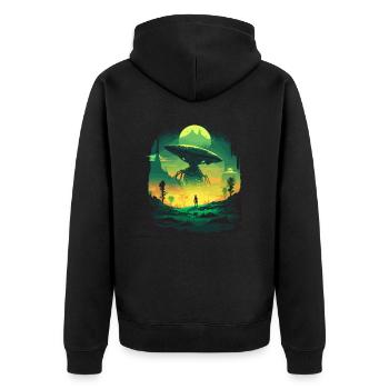 world ufo day - Unisex Premium Organic Zip Hoodie - black - Back - Nico (187cm)