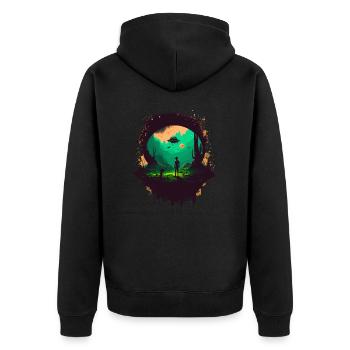 alien peace - Unisex Premium Organic Zip Hoodie - black - Back - Nico (187cm)