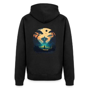 green alien space - Unisex Premium Organic Zip Hoodie - black - Back - Nico (187cm)
