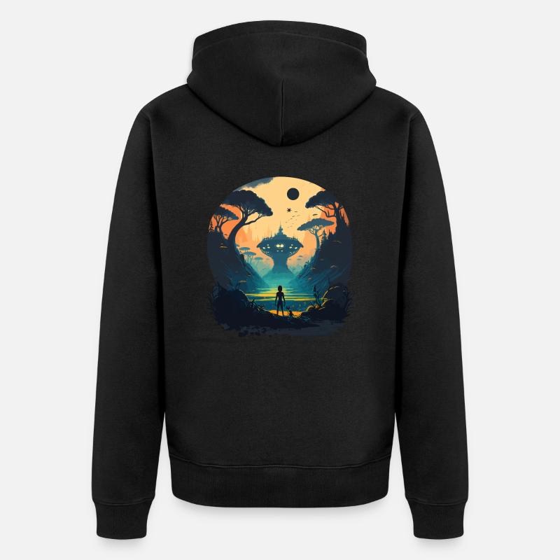 Espace extraterrestre vert - Veste à capuche bio Premium Unisexe - noir