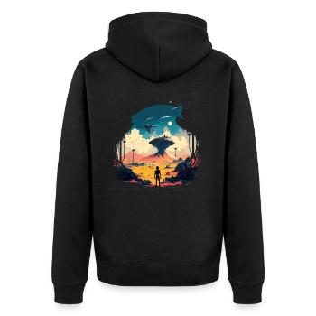 Diese Welt - Unisex Premium Bio Zip Hoodie - Schwarz - Hinten - Nico (187cm)