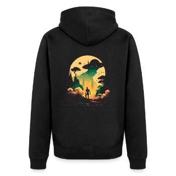 Ufo in the Woods - Unisex Premium Organic Zip Hoodie - black - Back - Nico (187cm)