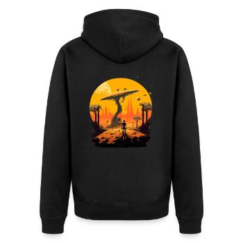 Alien Pilz - Unisex Premium Bio Zip Hoodie - Schwarz - Hinten - Nico (187cm)