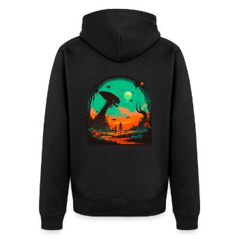 Aliens are Everywere - Unisex Premium Organic Zip Hoodie - black - Back - Nico (187cm)