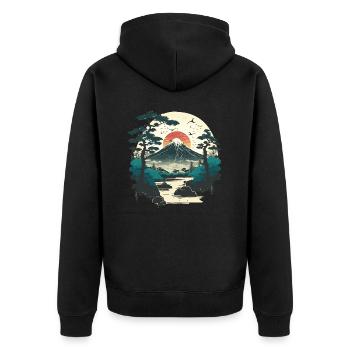 Japanische Meditation - Unisex Premium Bio Zip Hoodie - Schwarz - Hinten - Nico (187cm)