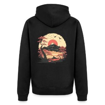 Japanisches Kunstwerk - Unisex Premium Bio Zip Hoodie - Schwarz - Hinten - Nico (187cm)