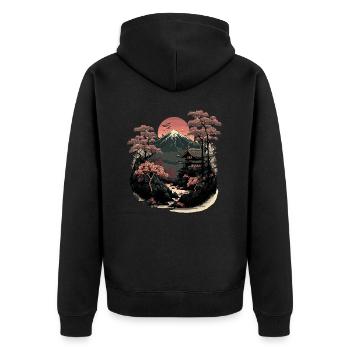 Japanese Woodblock Landscape - Unisex Premium Organic Zip Hoodie - black - Back - Nico (187cm)