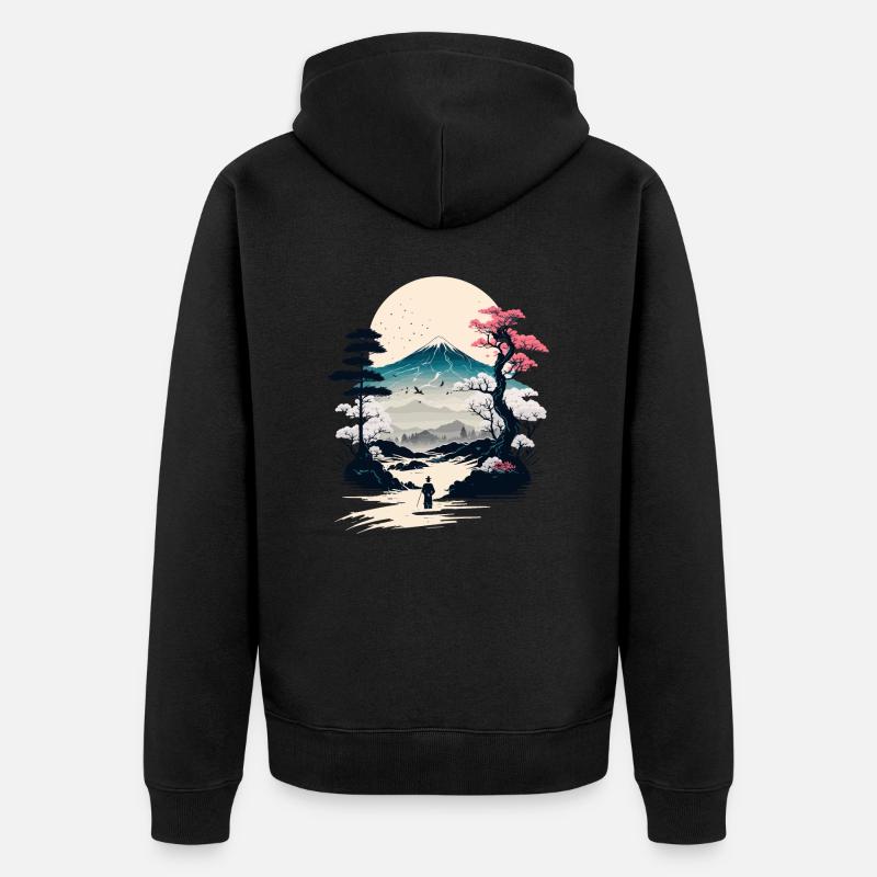 Paysage d'hiver japonais - Veste à capuche bio Premium Unisexe - noir