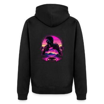 Synthwave-Kunst - Unisex Premium Bio Zip Hoodie - Schwarz - Hinten - Nico (187cm)