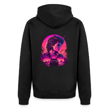 80s - Unisex Premium Organic Zip Hoodie - black - Back - Nico (187cm)