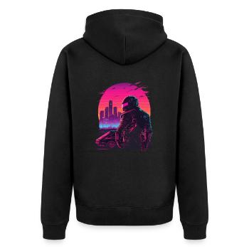 Retro Rennen - Unisex Premium Bio Zip Hoodie - Schwarz - Hinten - Nico (187cm)