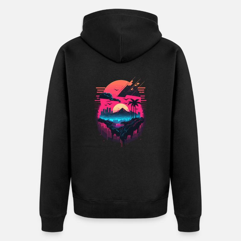 Synthwave Sunset - Veste à capuche bio Premium Unisexe - noir