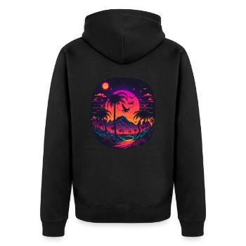 Synthwave - Unisex Premium Organic Zip Hoodie - black - Back - Nico (187cm)