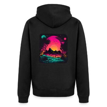 Gruselige Neonlandschaft - Unisex Premium Bio Zip Hoodie - Schwarz - Hinten - Nico (187cm)