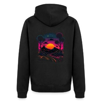 Synthwave Artwork - Unisex Premium Organic Zip Hoodie - black - Back - Nico (187cm)