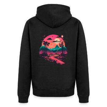 Synthwave Mountains - Unisex Premium Organic Zip Hoodie - black - Back - Nico (187cm)