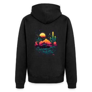 80s Style - Unisex Premium Organic Zip Hoodie - black - Back - Nico (187cm)
