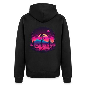 Rote Sonne - Unisex Premium Bio Zip Hoodie - Schwarz - Hinten - Nico (187cm)