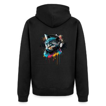 Musik Katze - Unisex Premium Bio Zip Hoodie - Schwarz - Hinten - Nico (187cm)