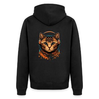 Katzentragende Kopfhörer - Unisex Premium Bio Zip Hoodie - Schwarz - Hinten - Nico (187cm)