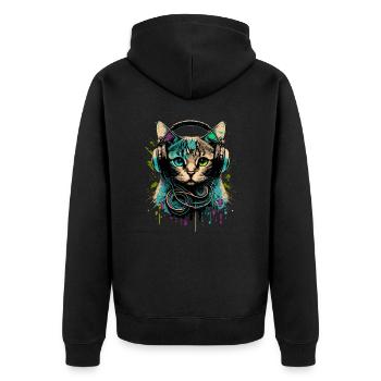 Chat avec casque - Veste à capuche bio Premium Unisexe - noir - Dos - Nico (187cm)