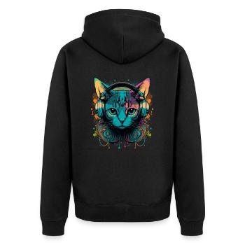 Chat vintage et musique - Veste à capuche bio Premium Unisexe - noir - Dos - Nico (187cm)