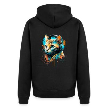 Cat listening to Music - Unisex Premium Organic Zip Hoodie - black - Back - Nico (187cm)