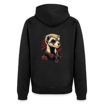 Frettchen mit Krawatte - Unisex Premium Bio Zip Hoodie - Schwarz - Hinten - Nico (187cm)