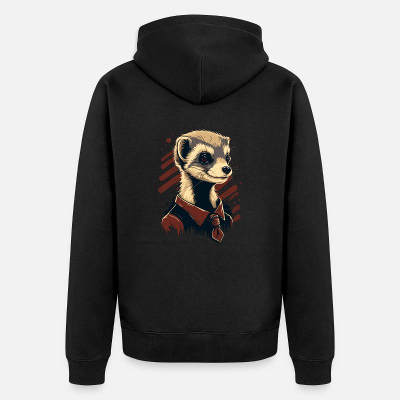 Frettchen mit Krawatte - Unisex Premium Bio Zip Hoodie - Schwarz