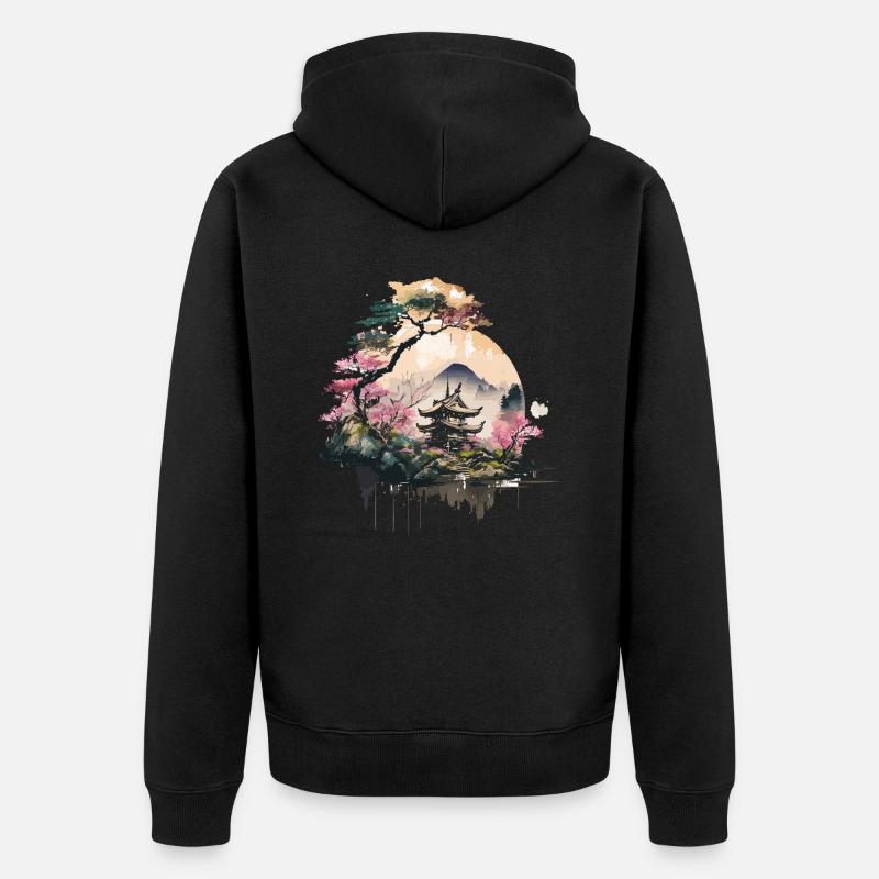 Paysage japonais - Veste à capuche bio Premium Unisexe - noir