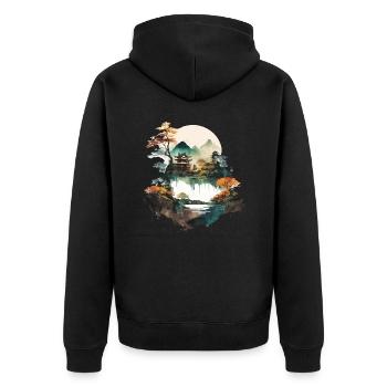 Japanische Natur - Unisex Premium Bio Zip Hoodie - Schwarz - Hinten - Nico (187cm)