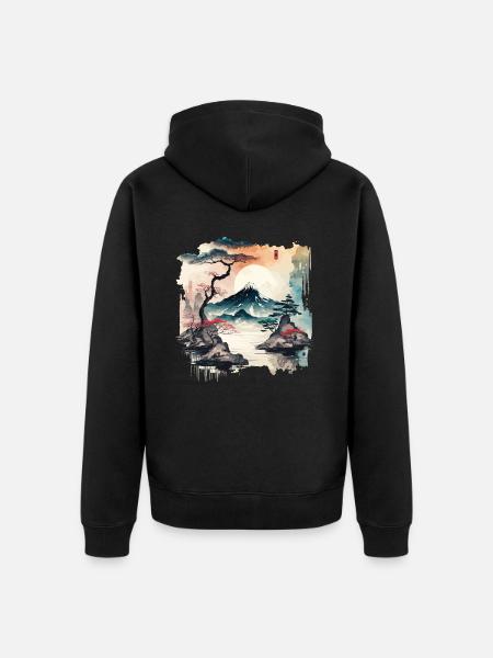 Watercolor Lake - Unisex Premium Organic Zip Hoodie - black
