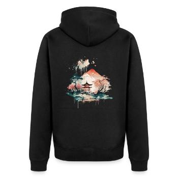 Chinesische Landschaft - Unisex Premium Bio Zip Hoodie - Schwarz - Hinten - Nico (187cm)