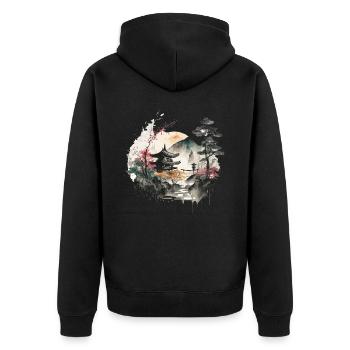 Sakura - Unisex Premium Organic Zip Hoodie - black - Back - Nico (187cm)
