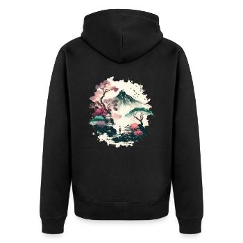Rote Sonne - Unisex Premium Bio Zip Hoodie - Schwarz - Hinten - Nico (187cm)