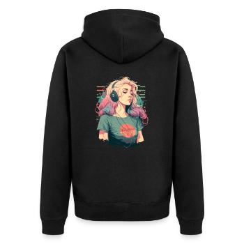 Anime Mädchen mit Kopfhörern - Unisex Premium Bio Zip Hoodie - Schwarz - Hinten - Nico (187cm)