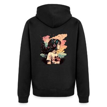 Anime Girl écoute de la musique - Veste à capuche bio Premium Unisexe - noir - Dos - Nico (187cm)