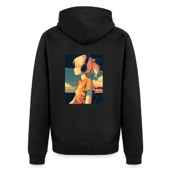 Retro Anime Girl - Unisex Premium Organic Zip Hoodie - black - Back - Nico (187cm)