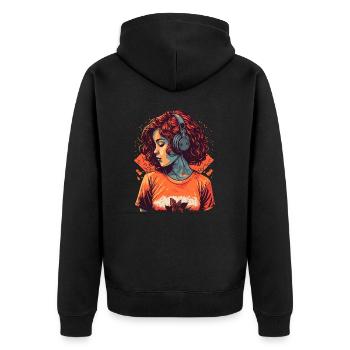 Fille d’étude écoutant de la musique Lo-Fi - Veste à capuche bio Premium Unisexe - noir - Dos - Nico (187cm)