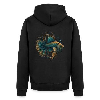 Fisch Illustration - Unisex Premium Bio Zip Hoodie - Schwarz - Hinten - Nico (187cm)