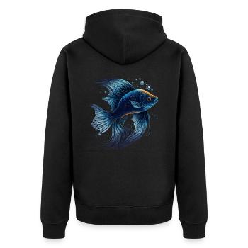 Blauer Fisch - Unisex Premium Bio Zip Hoodie - Schwarz - Hinten - Nico (187cm)