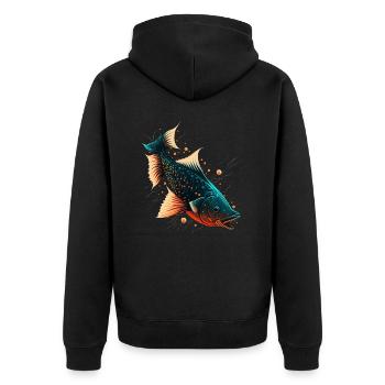 Fisch Liebe - Unisex Premium Bio Zip Hoodie - Schwarz - Hinten - Nico (187cm)