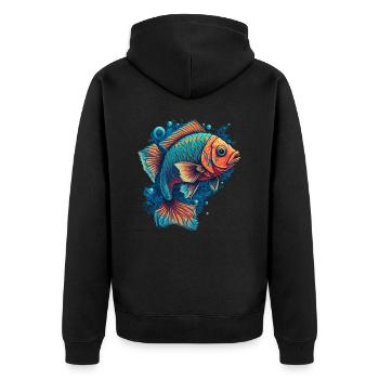 Flat Fish Illustration - Unisex Premium Bio Zip Hoodie - Schwarz - Hinten - Nico (187cm)